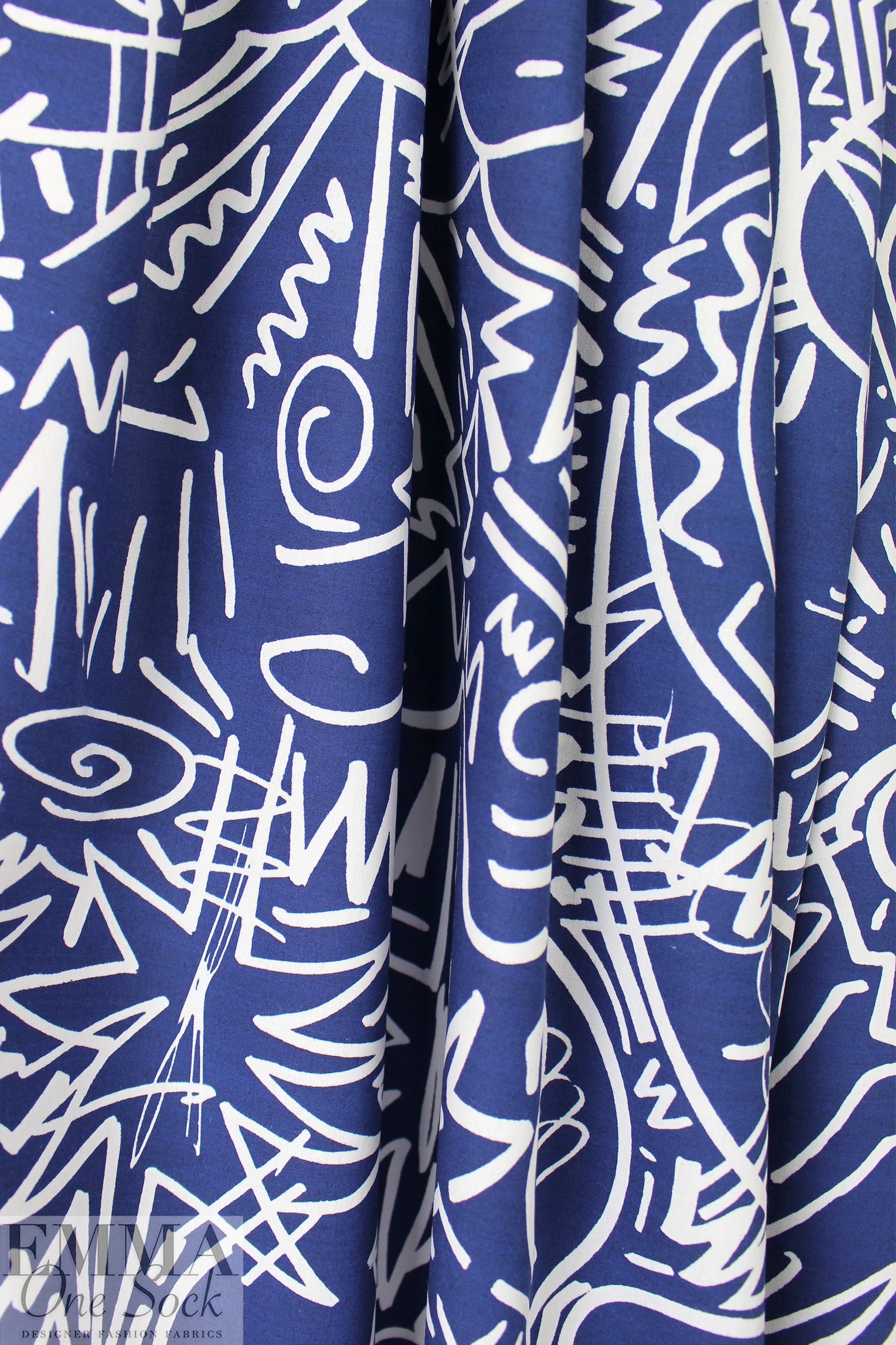 Cana1i 'modern glyphs' cotton poplin -navy/white .625 yds