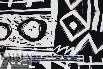 woodcut shapes drapey viscose woven - black/soft white 1.25 yds
