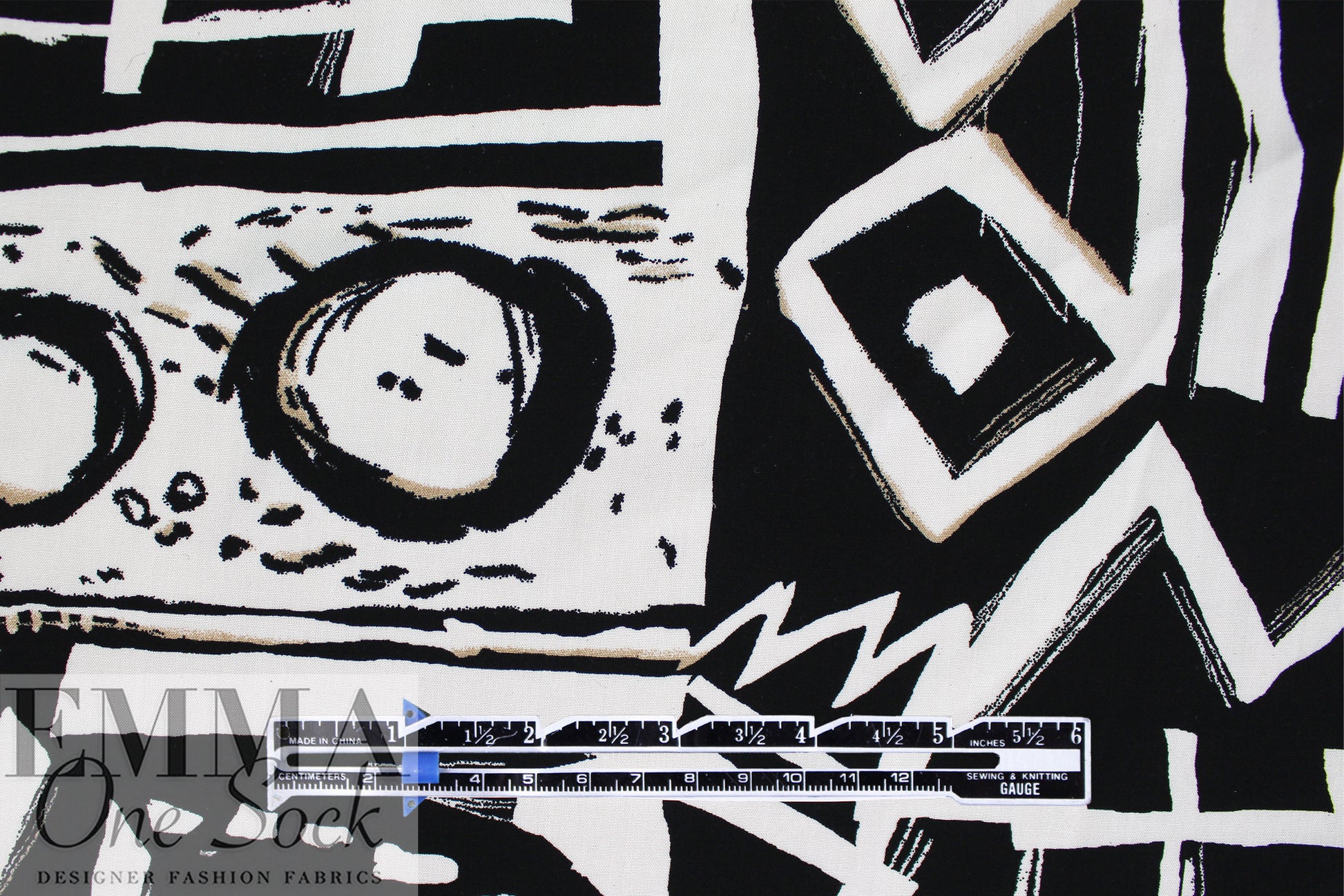 woodcut shapes drapey viscose woven - black/soft white .5 yds