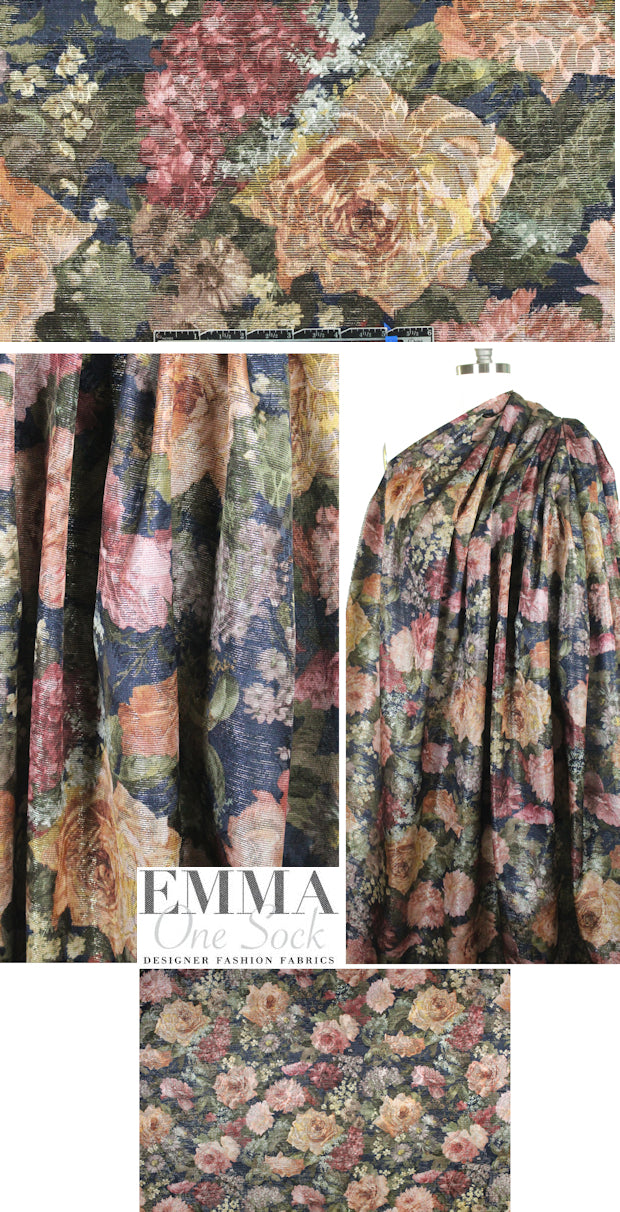 NY designer floral over-printed metallic brocade 1.5 yd