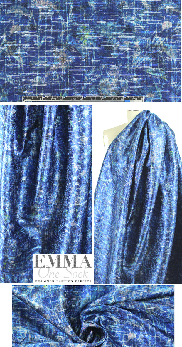 Italian sapphire slub overprinted brocade
