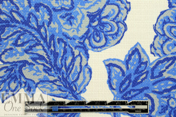 Italian decorative blue floral cotton basketweave