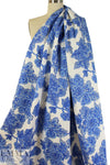 Italian decorative blue floral cotton basketweave