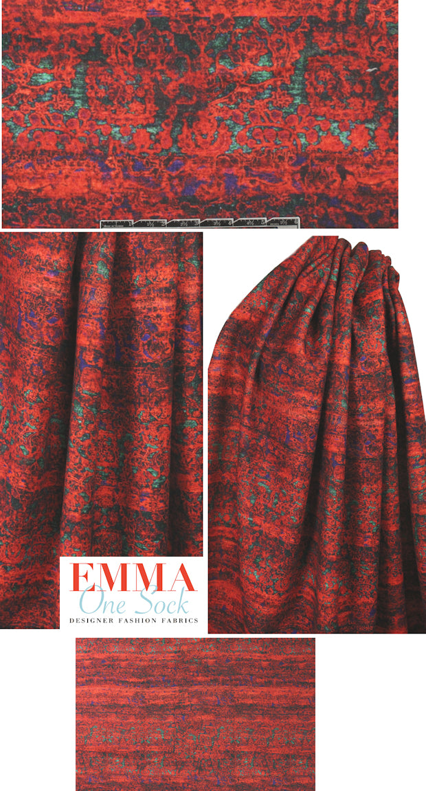 Tah@ri red/green abstr. wool blend coating