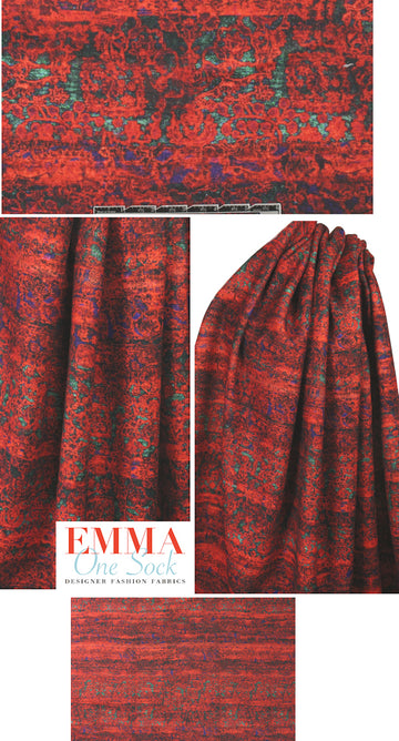 Tah@ri red/green abstr. wool blend coating