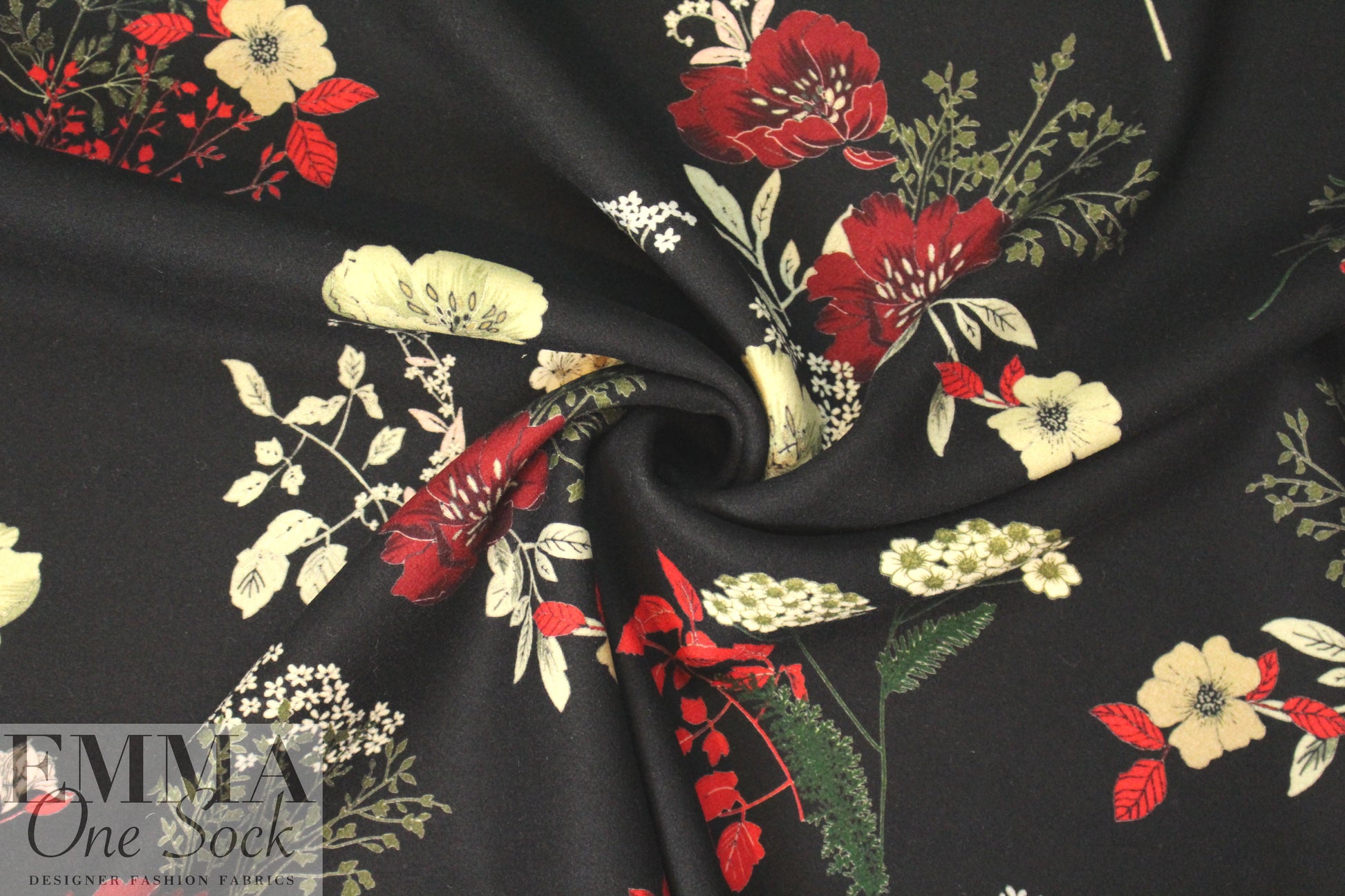 Tah@ri floral printed wool doublecloth coating - red