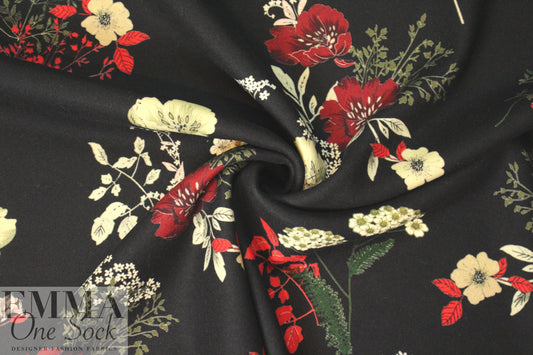 Tah@ri floral printed wool doublecloth coating - red