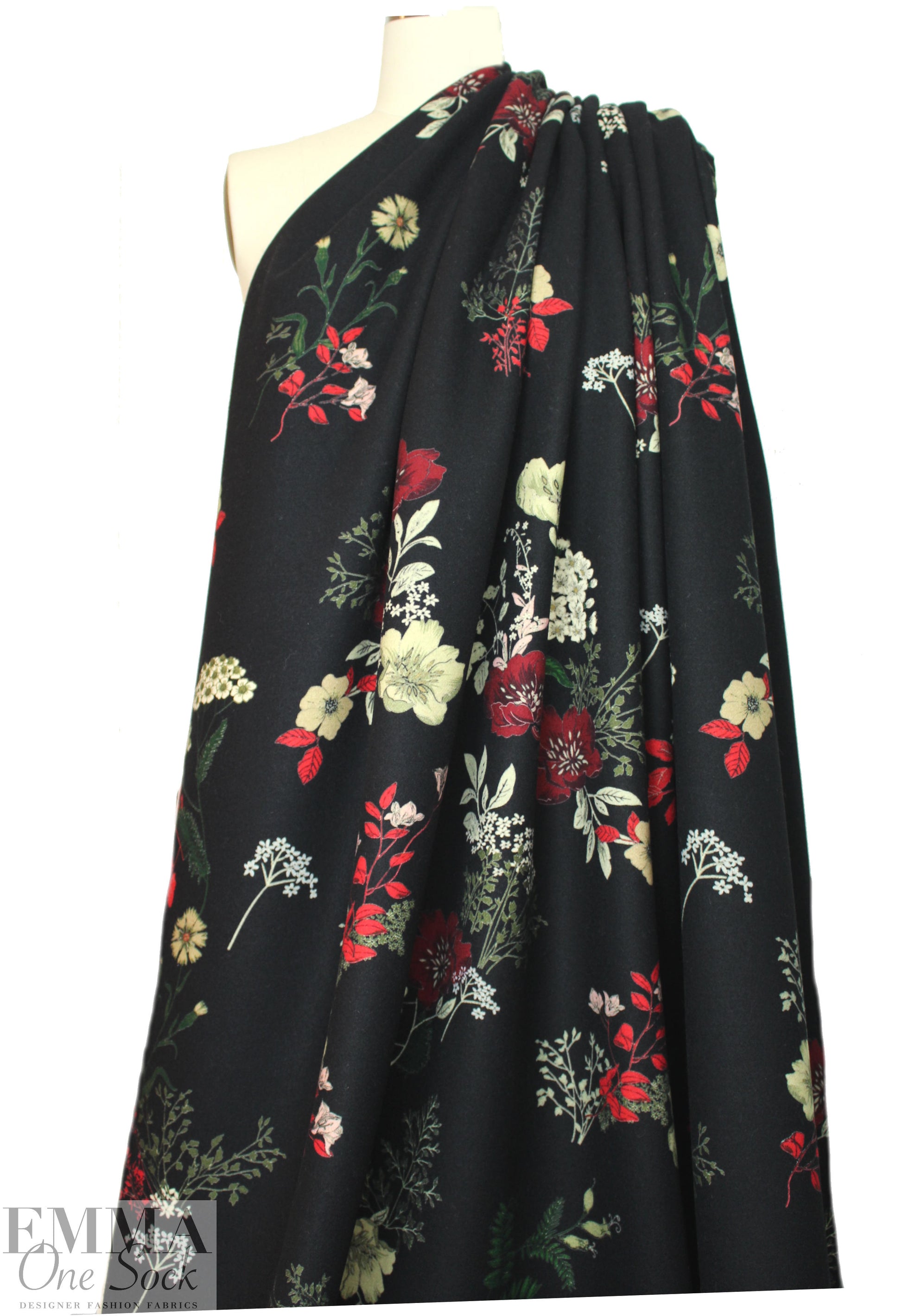 Tah@ri floral printed wool doublecloth coating - red