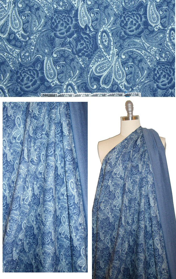 floral paisley printed cotton blend stretch denim 1.375 yds