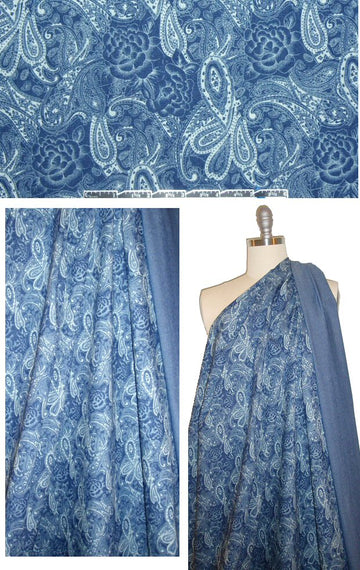 floral paisley printed cotton blend stretch denim 1.375 yds
