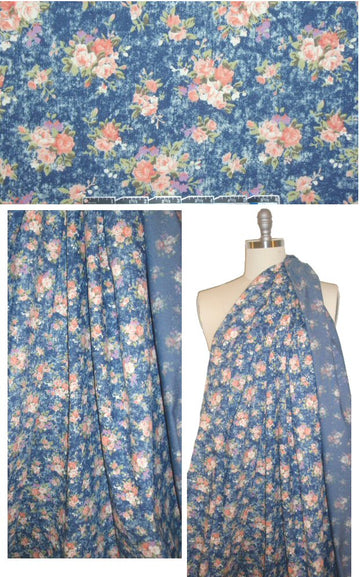 floral clusters printed cotton blend stretch denim 1.5 yds