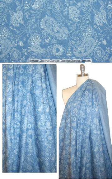delicate floral paisley printed chambray denim