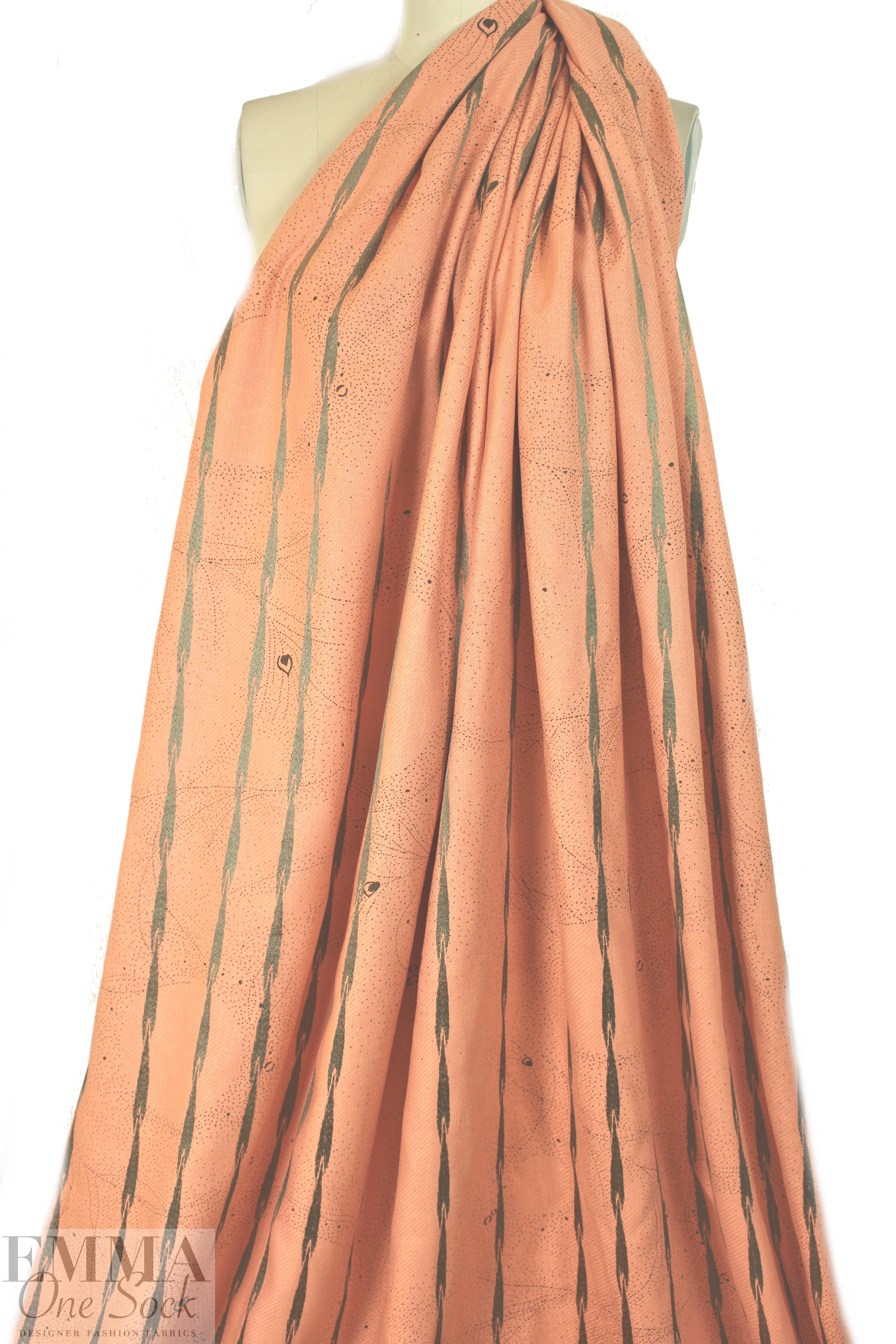 NY designer printed, embroidered raw silk - melon dots