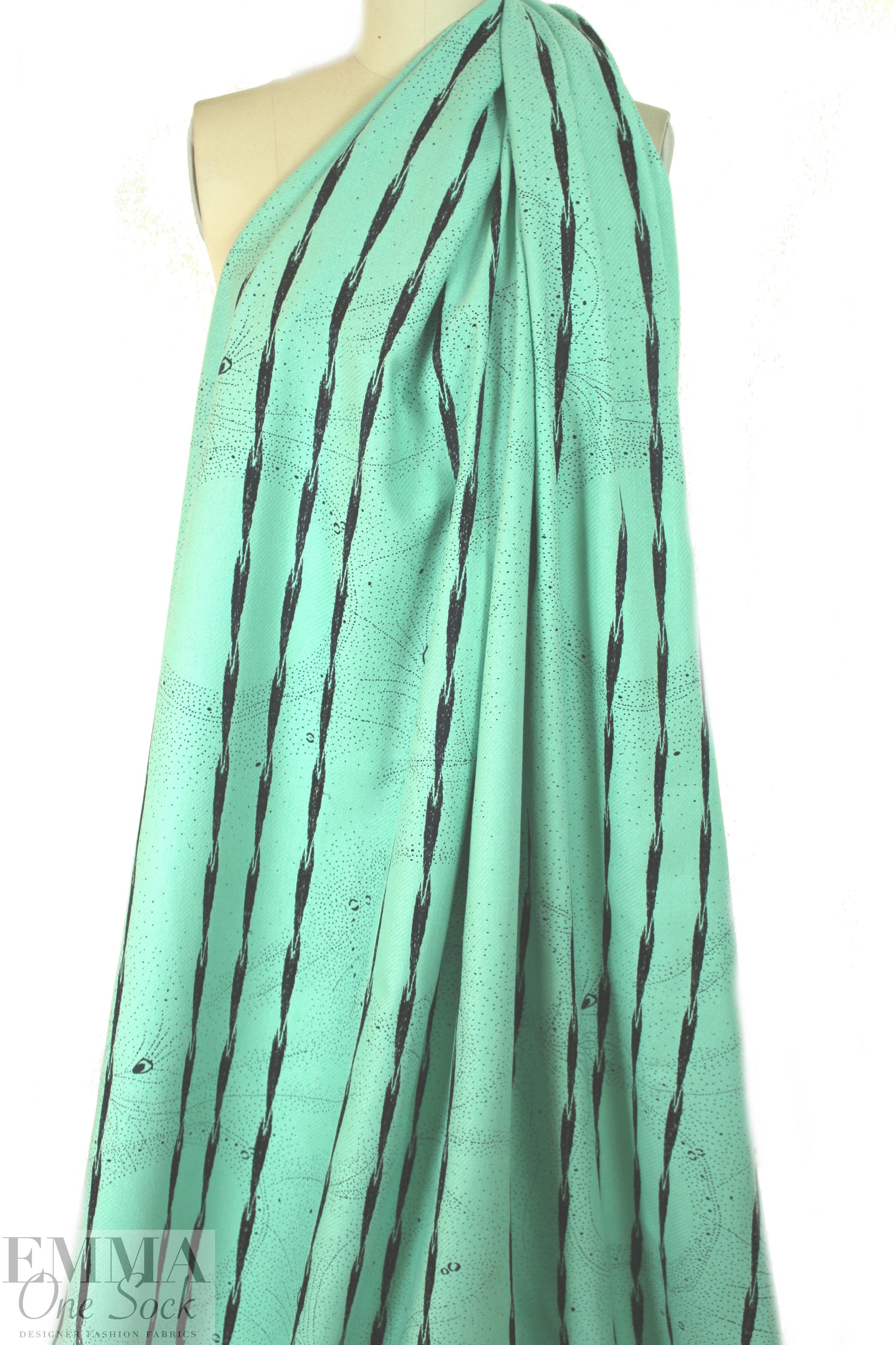 NY designer printed, embroidered raw silk - mint dots