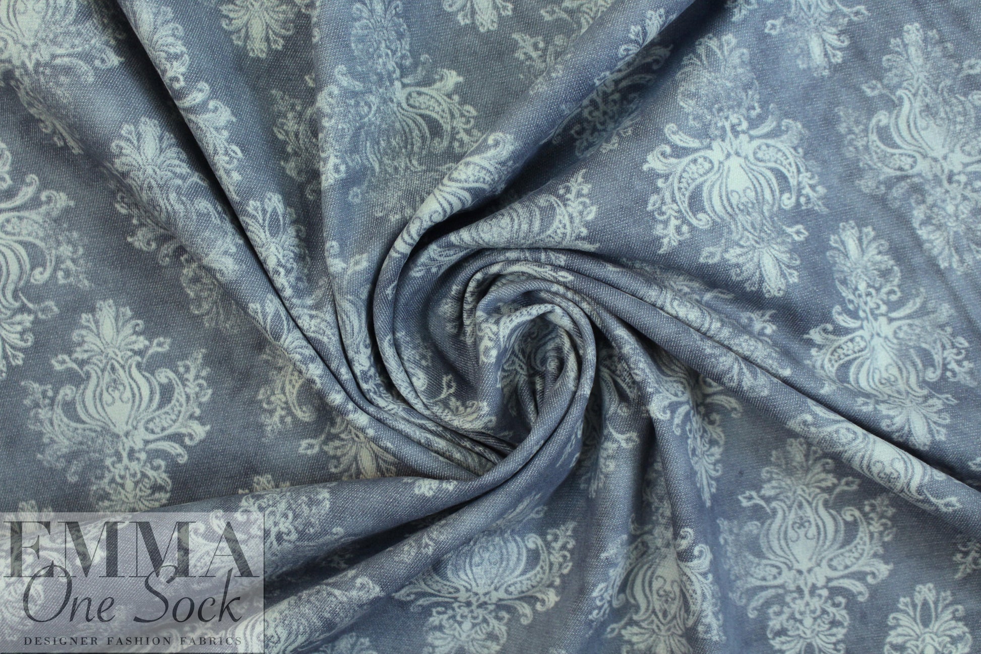 French 'faded medallion' printed stretch denim 1.25 yds