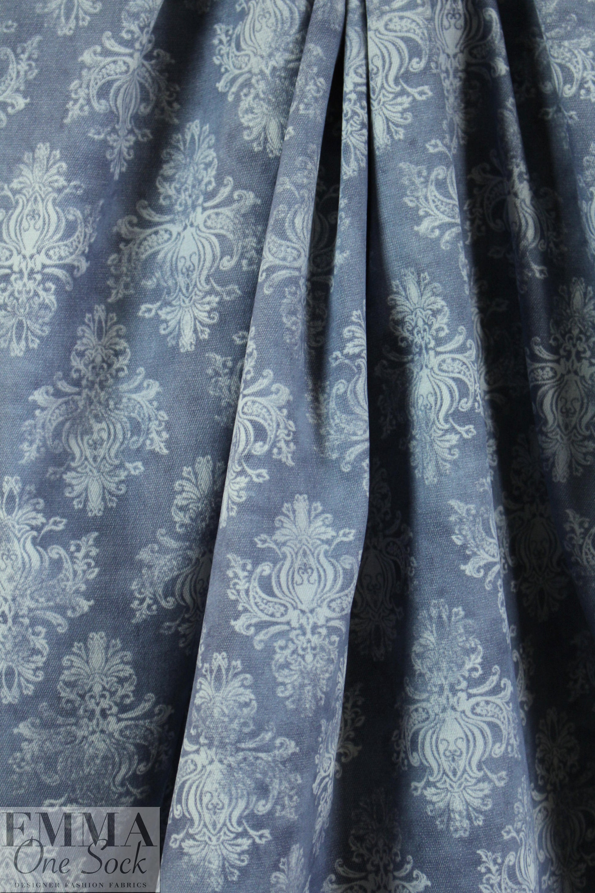 French 'faded medallion' printed stretch denim 1.25 yds