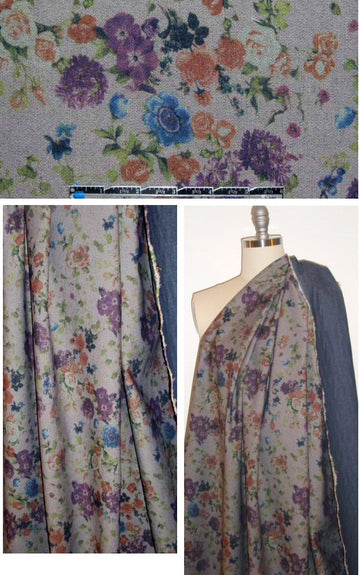 French vintage floral printed stretch denim 1.375 yds