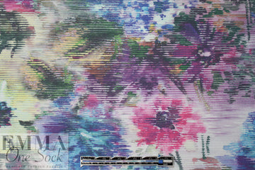 French painted floral printed stretch twill