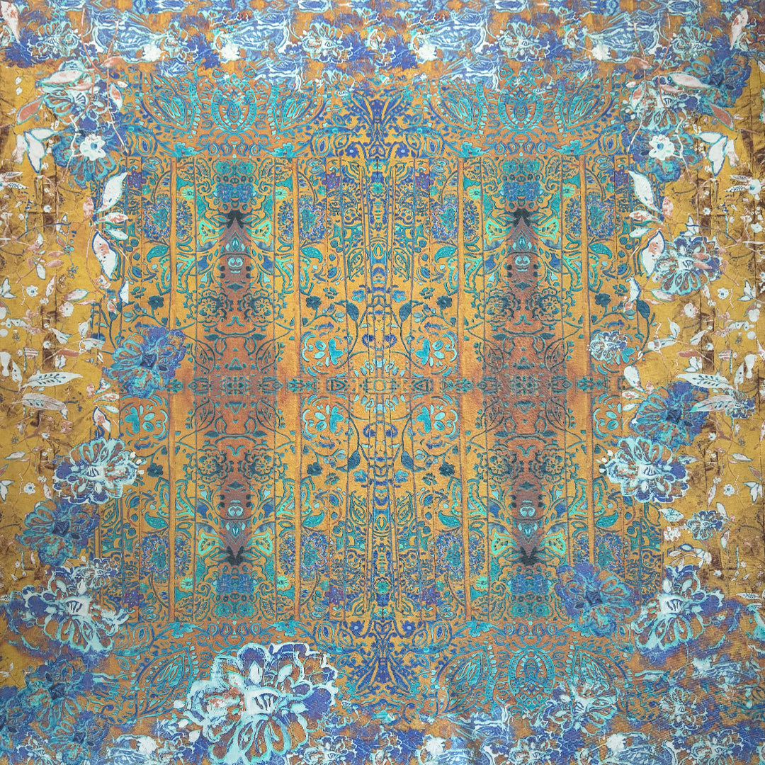 Italian 'caramel garden' printed stretch cotton twill PANEL 1.5 yds