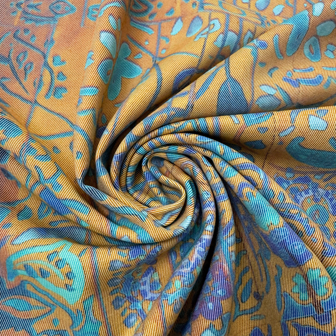 Italian 'caramel garden' printed stretch cotton twill PANEL 1.5 yds
