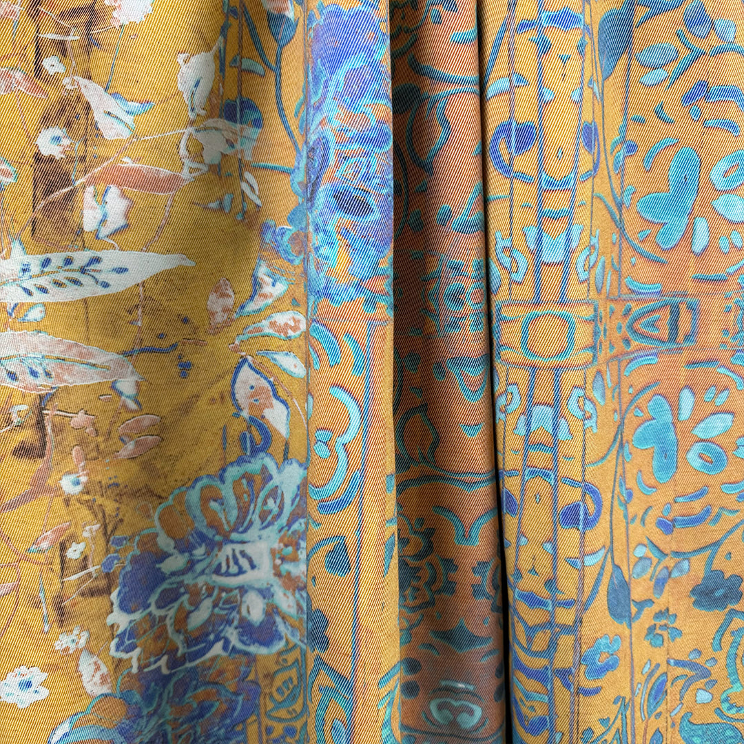 Italian 'caramel garden' printed stretch cotton twill PANEL 1.5 yds