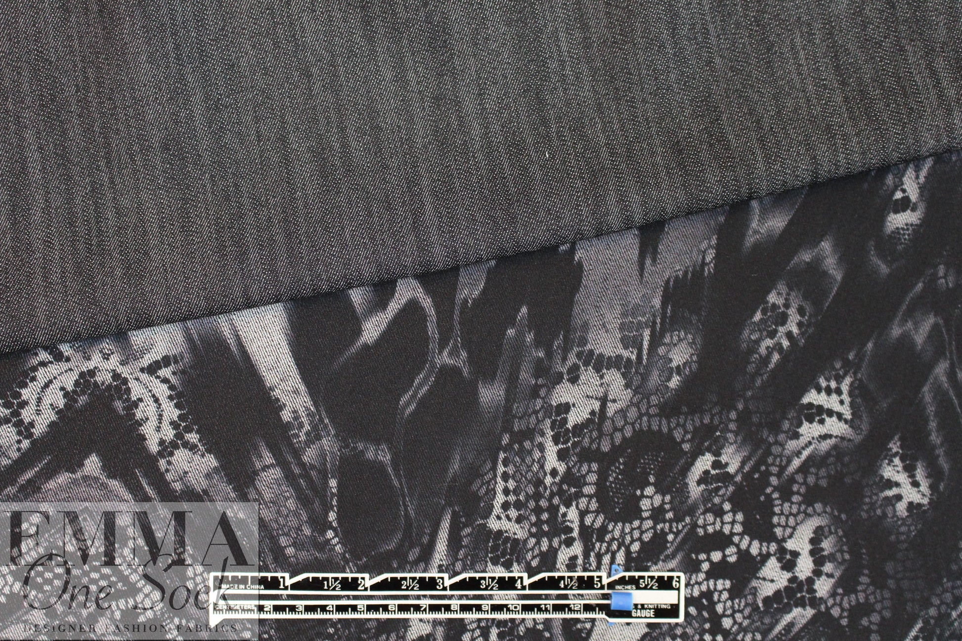 Italian lacey abstract printed stretch denim