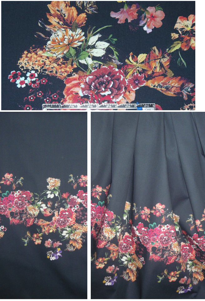 French floral stretch twill panel - marine