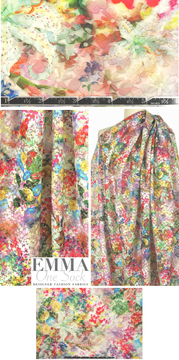 Tah@ri printed, embroidered organza - multicolor