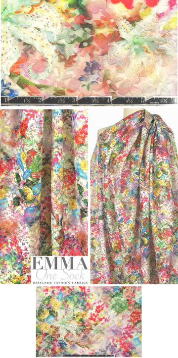 Tah@ri printed, embroidered organza - multicolor