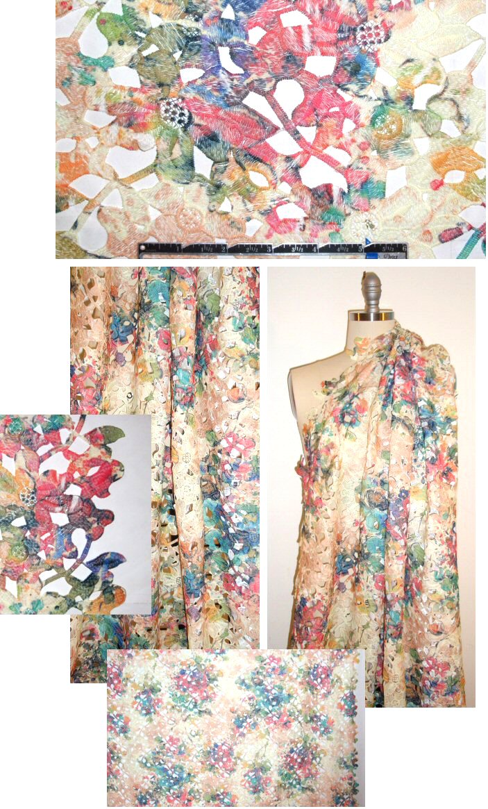 Guipure floral printed lace - yellow/coral/greens