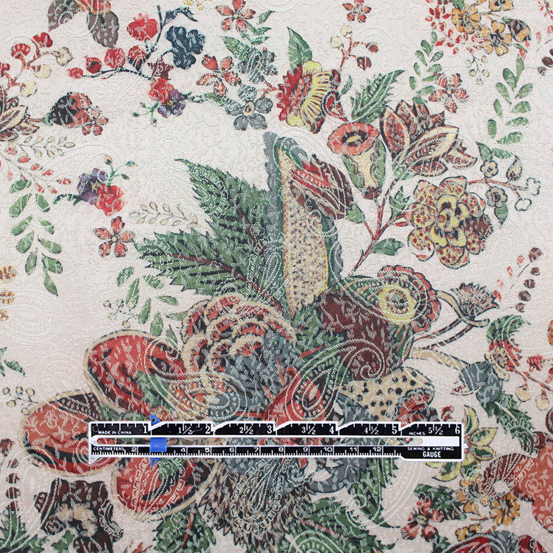 Italian jacquard stretch cotton woven - pearl/ginger 1.25 yds