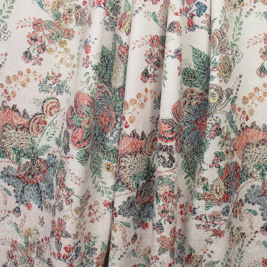 Italian jacquard stretch cotton woven - pearl/ginger 1.25 yds