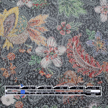 Italian jacquard stretch cotton woven - charcoal/goji berry .5 yds