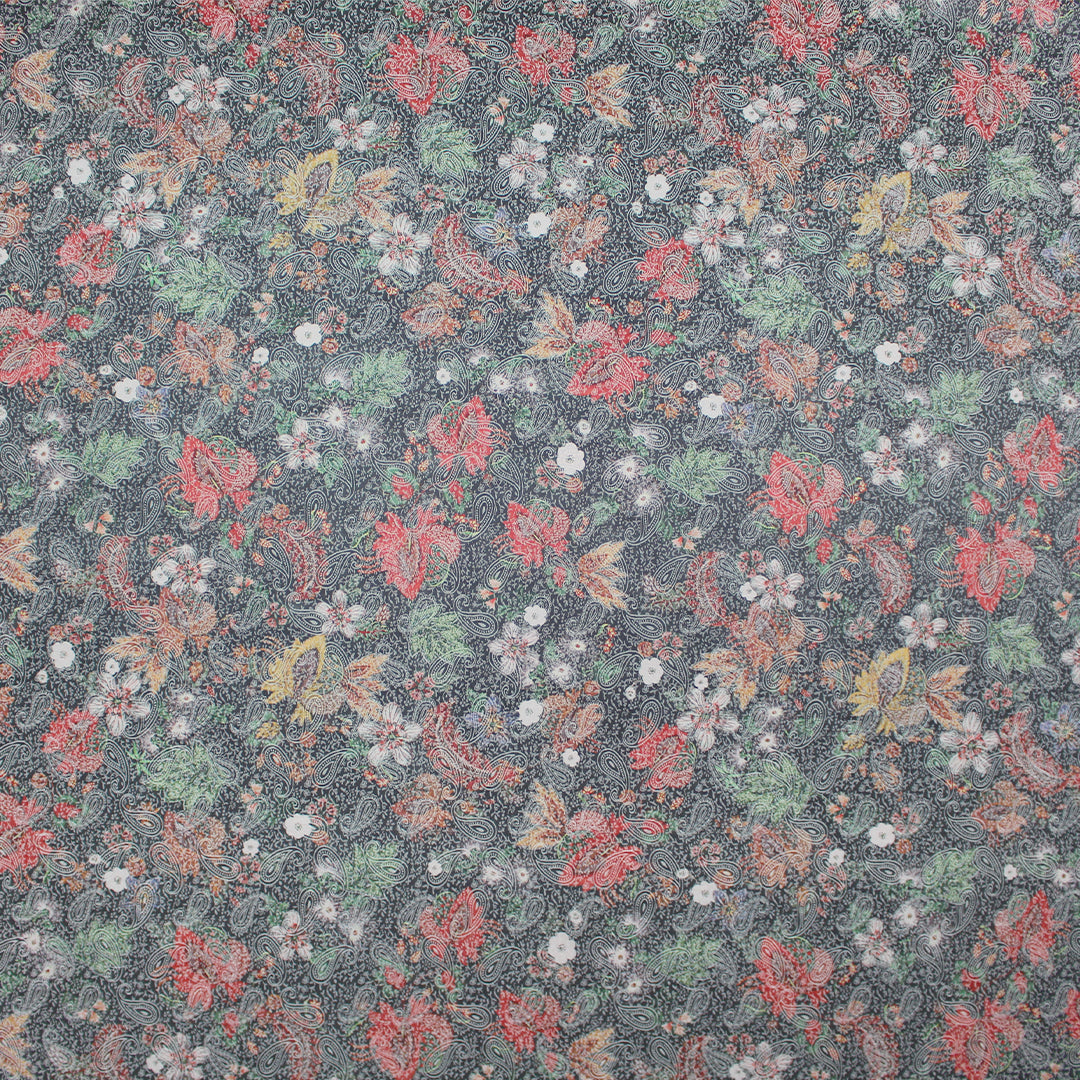 Italian jacquard stretch cotton woven - charcoal/goji berry .5 yds