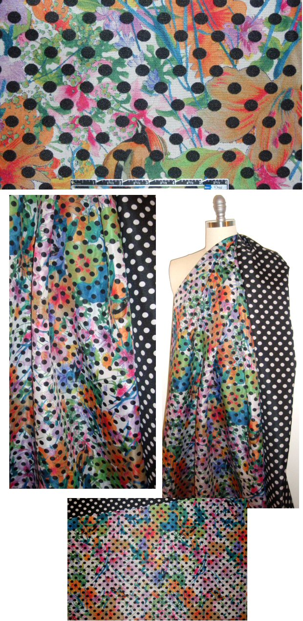 Italian technicolor floral overprinted jacquard dot woven 1.875 yd