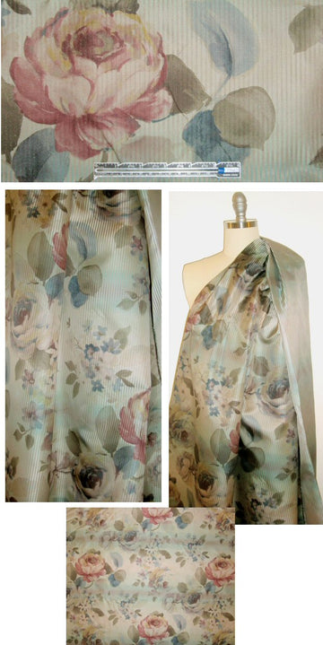 French over-printed floral damask stripe