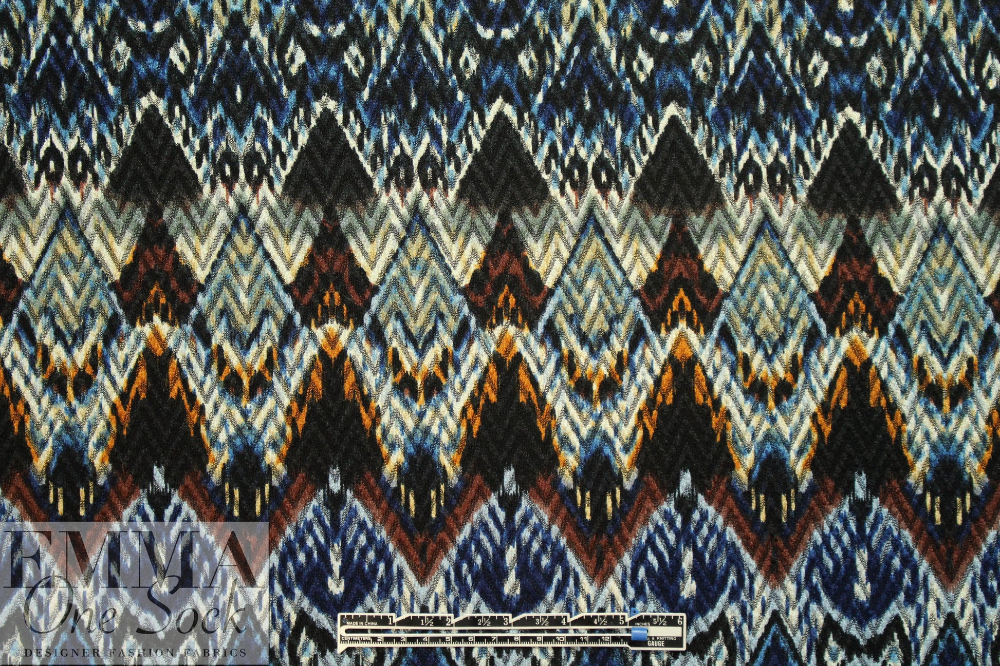 NY designer ikat chevron jacquard knit print