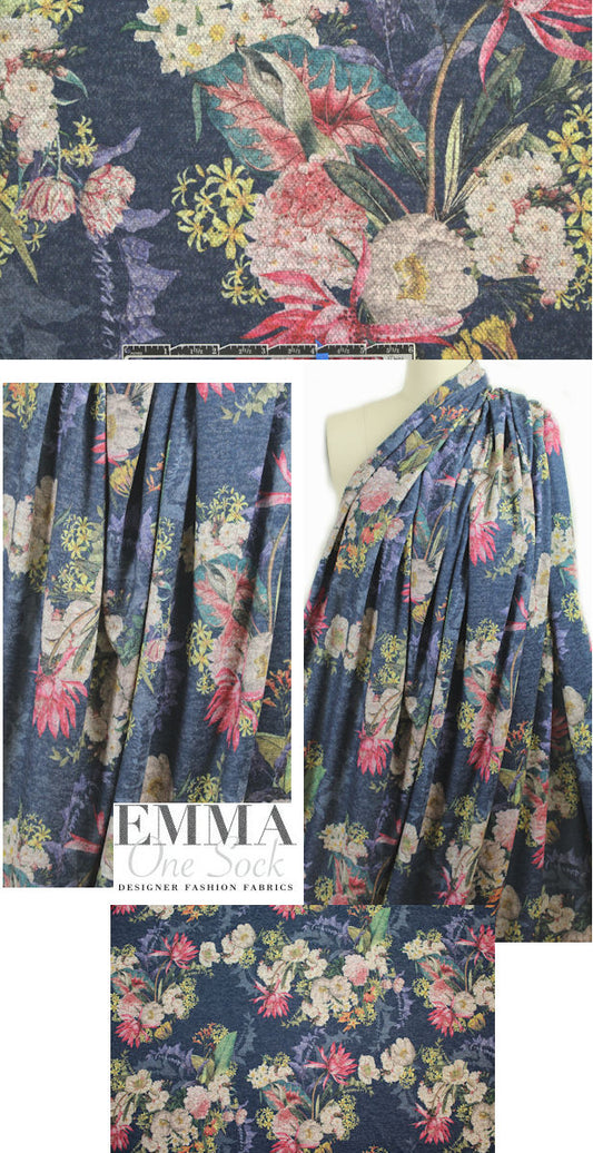 printed tricot athleisure knit - denim floral
