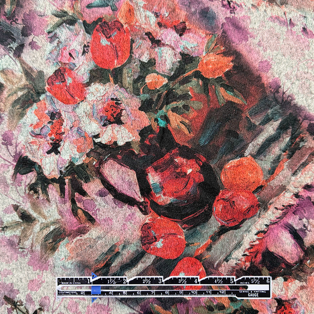 super soft 'flower basket' heathered sweater knit - red 1.625 yd