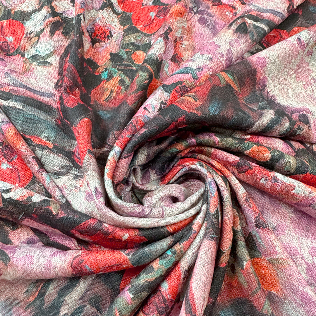 super soft 'flower basket' heathered sweater knit - red 1.875 yds
