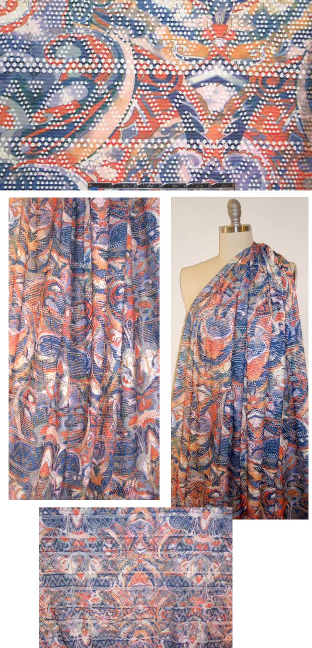 medallion 'laser' eyelet stretch lace - navy/tangerine 1.75 yds
