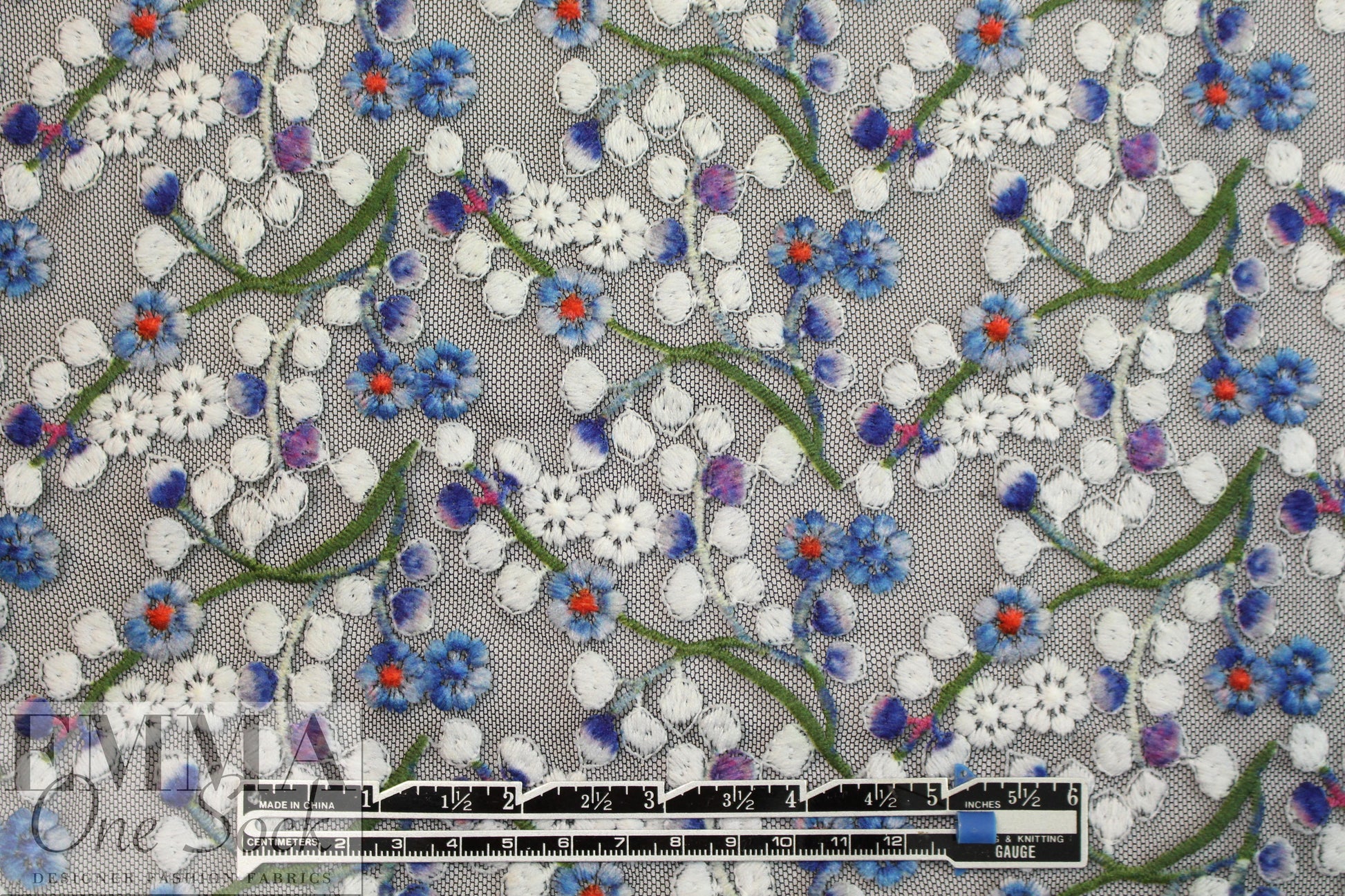NY designer over-printed embroidered mesh - blooming buds