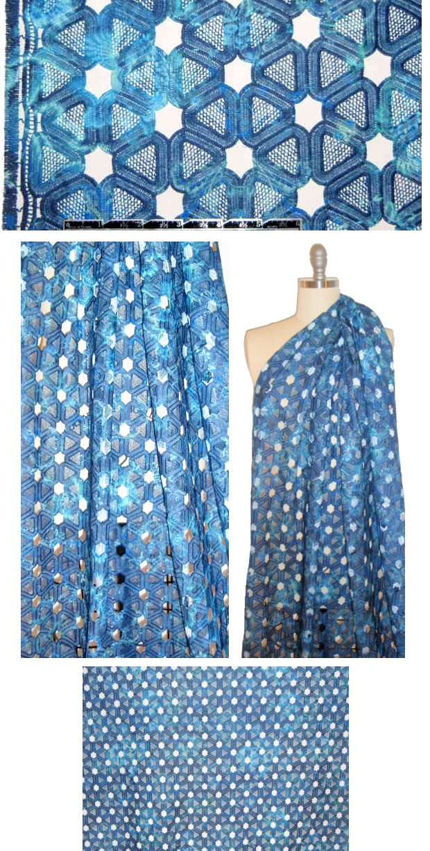 NY designer printed lace - blue/aqua