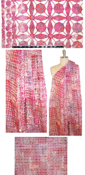 NY designer printed lace - shades of pink .75 yds