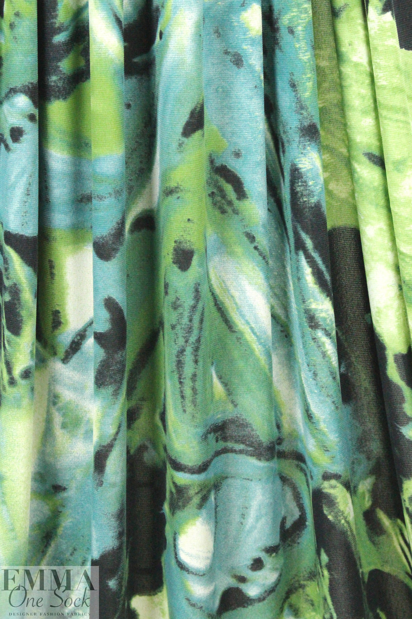CA designer mesh knit - green brush abstract