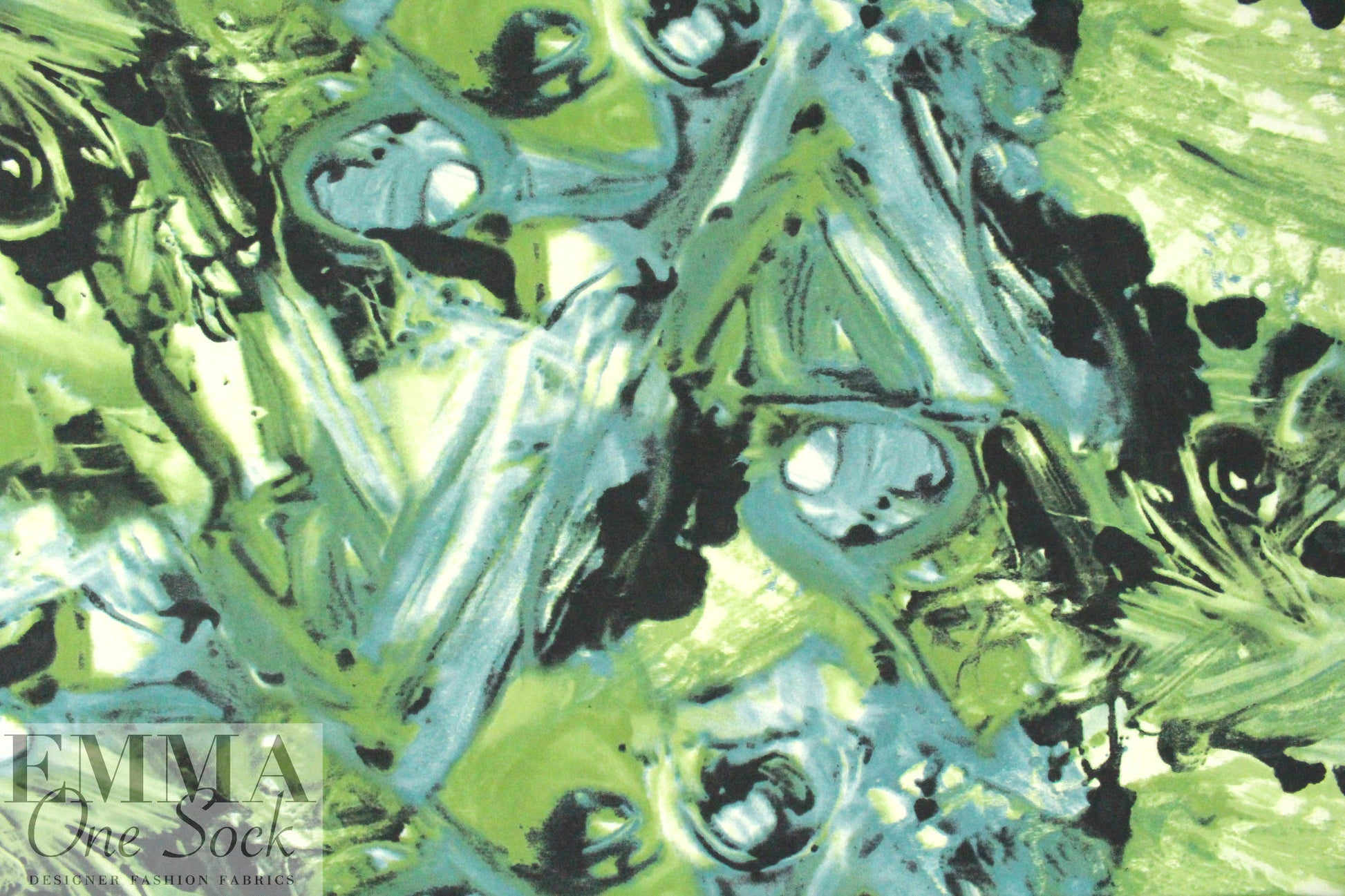 CA designer mesh knit - green brush abstract 1 yard