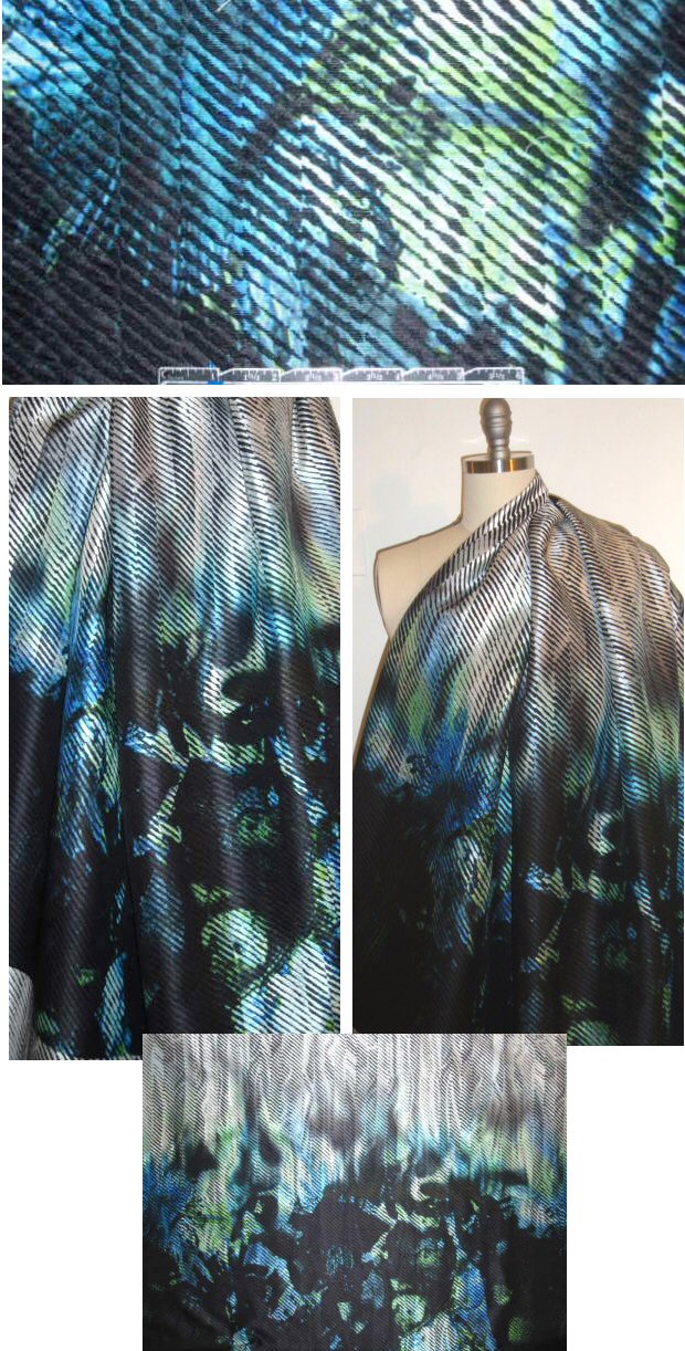 Italian techno-floral overprinted jacquard woven 2 panels