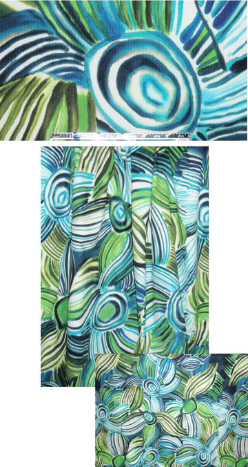 French turq linear floral overprinted cotton pique' .75 yds
