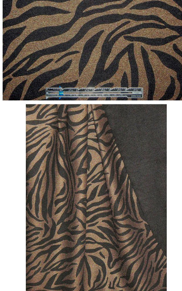 designer gold safari  printed black ponte 1.375 yd