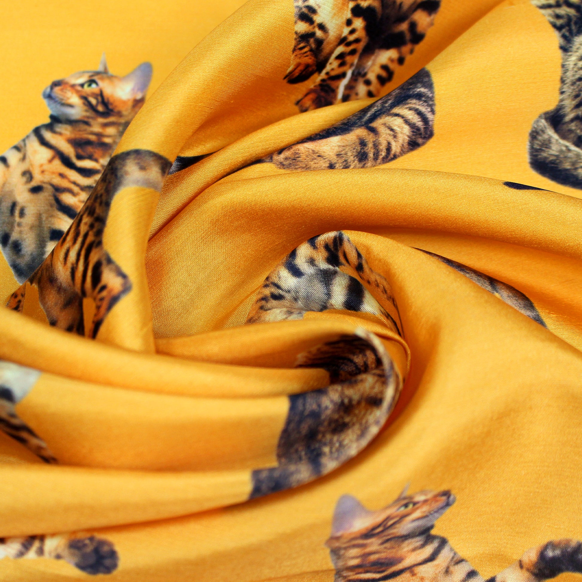 French 'good kitty' printed silk woven - marigold